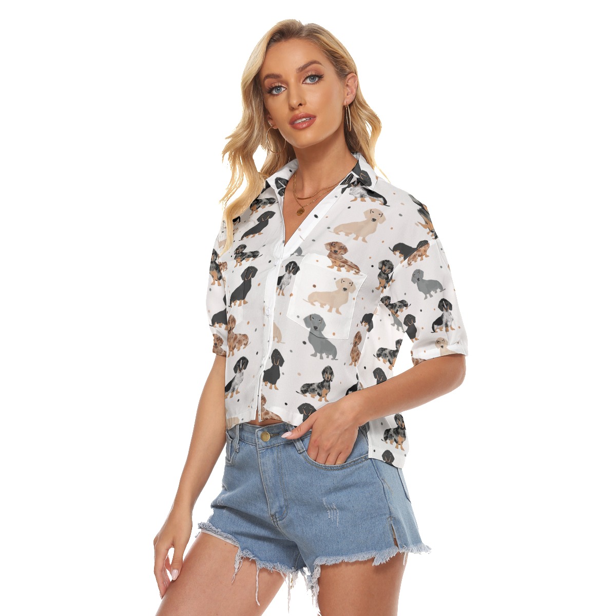 Cute Dachshund Hawaiian Crop Top For Women
