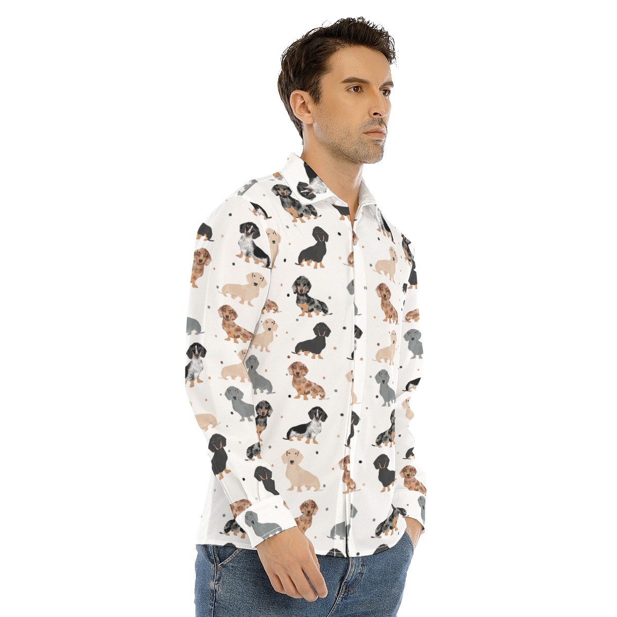 Cool Dachshund Long Sleeve Hawaiian Shirt For Men