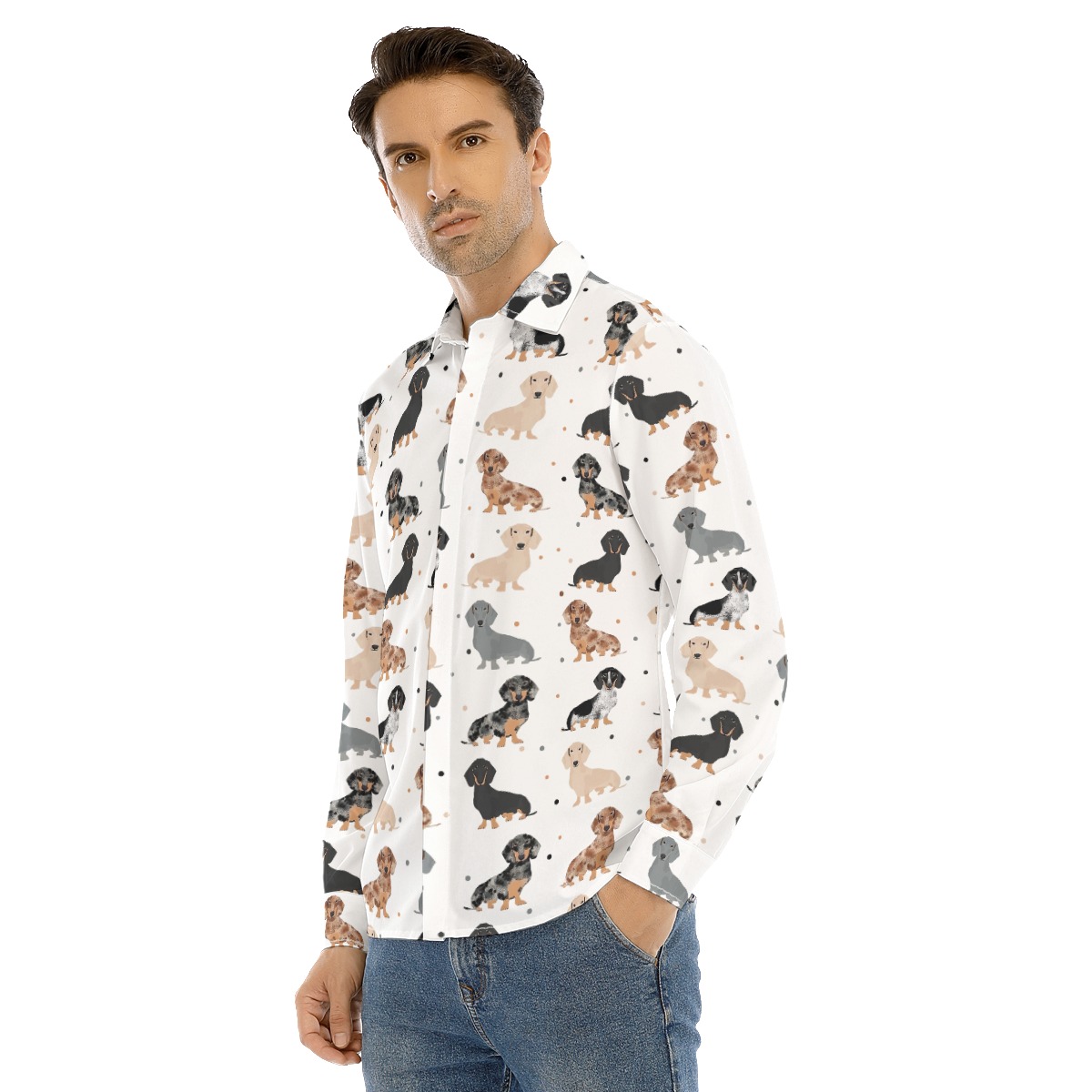 Cool Dachshund Long Sleeve Hawaiian Shirt For Men