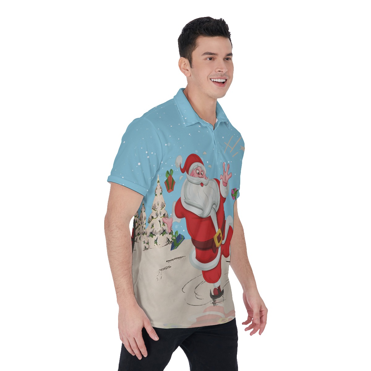 Skating Santa Christmas Polo Hawaiian Shirt For Men