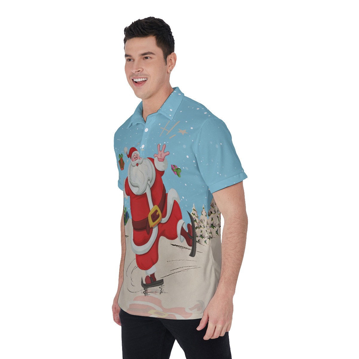 Skating Santa Christmas Polo Hawaiian Shirt For Men