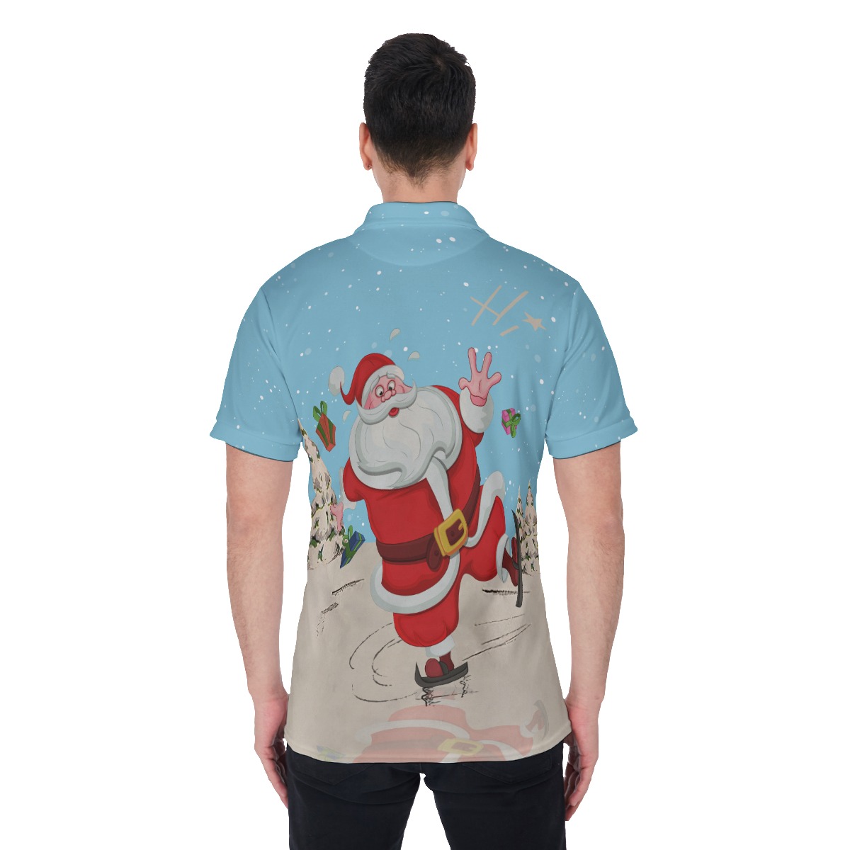 Skating Santa Christmas Polo Hawaiian Shirt For Men