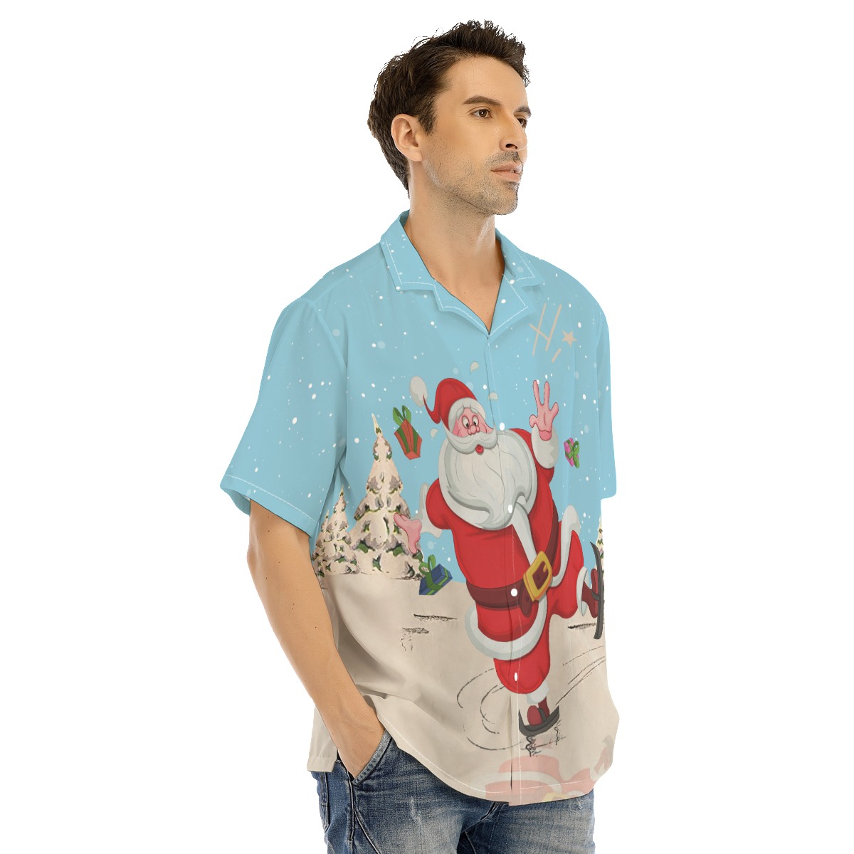Cool Skating Santa Christmas Hawaiian Shirt For Men