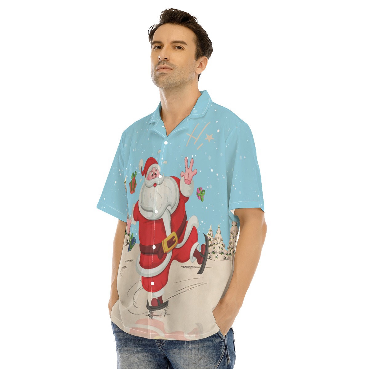 Cool Skating Santa Christmas Hawaiian Shirt For Men
