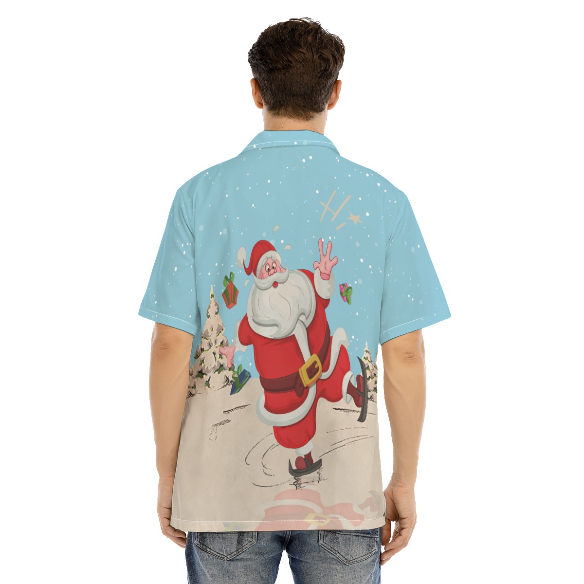 Cool Skating Santa Christmas Hawaiian Shirt For Men