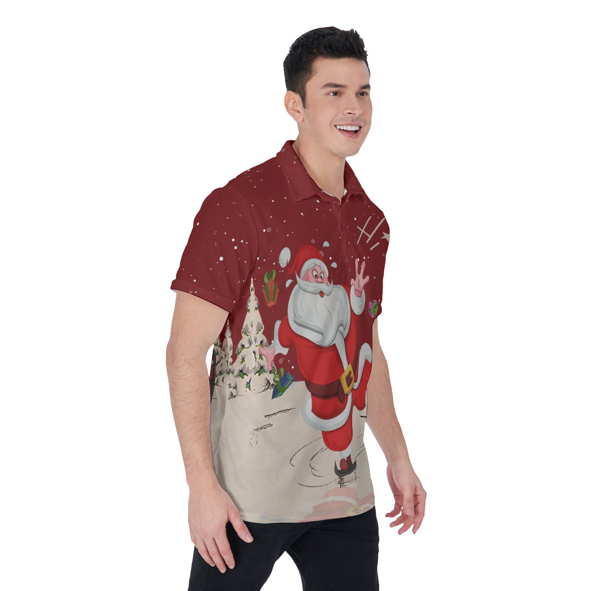 Men's Cute Skating Santa Claus Polo Hawaiian Shirt