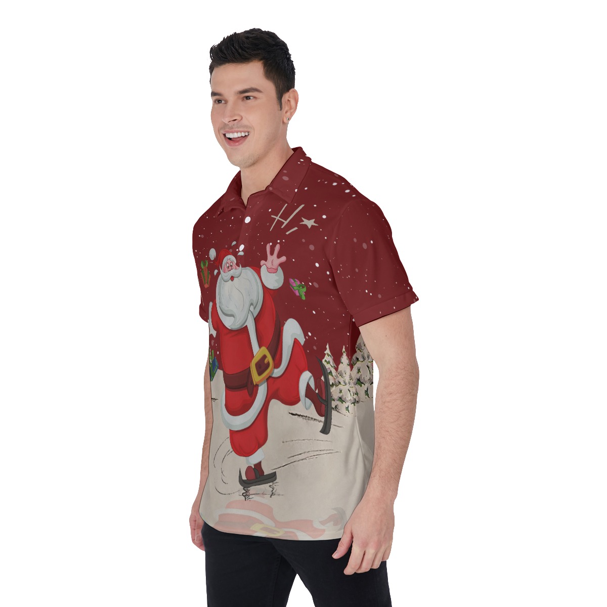 Men's Cute Skating Santa Claus Polo Hawaiian Shirt