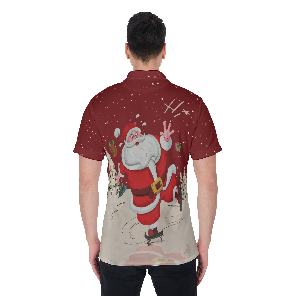 Men's Cute Skating Santa Claus Polo Hawaiian Shirt