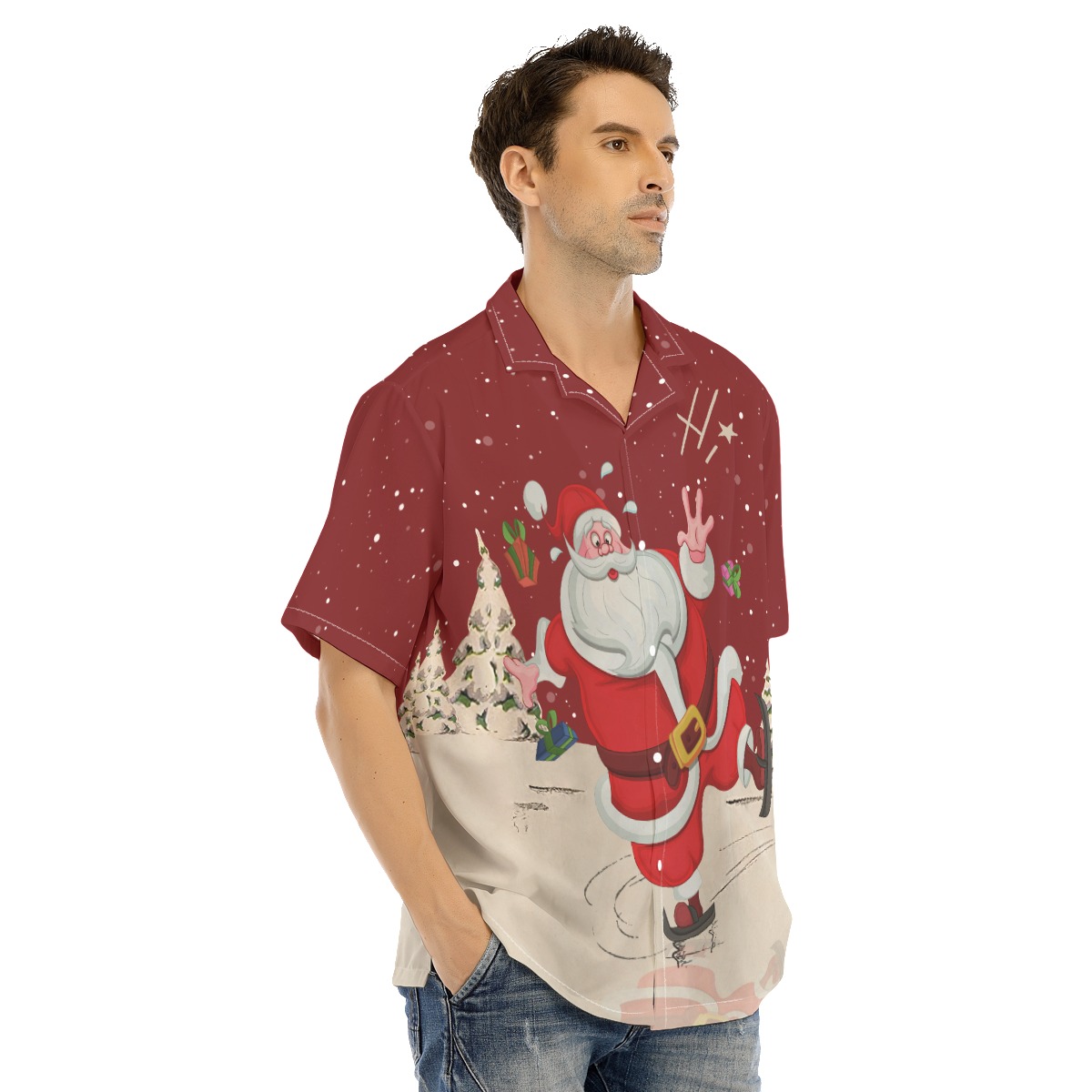 Men's Happy Skating Santa Red Hawaiian Shirt