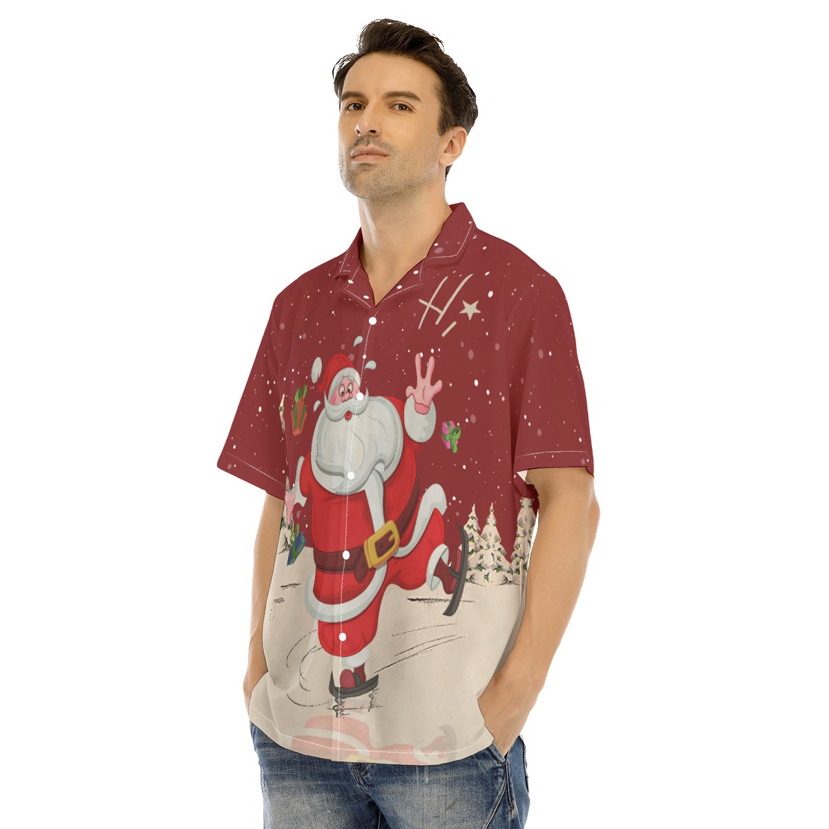 Men's Happy Skating Santa Red Hawaiian Shirt