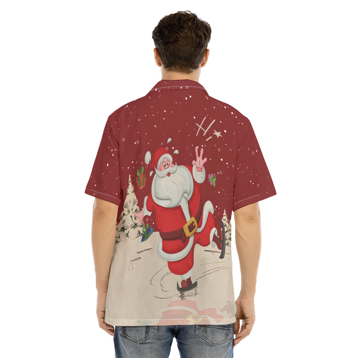 Men's Happy Skating Santa Red Hawaiian Shirt