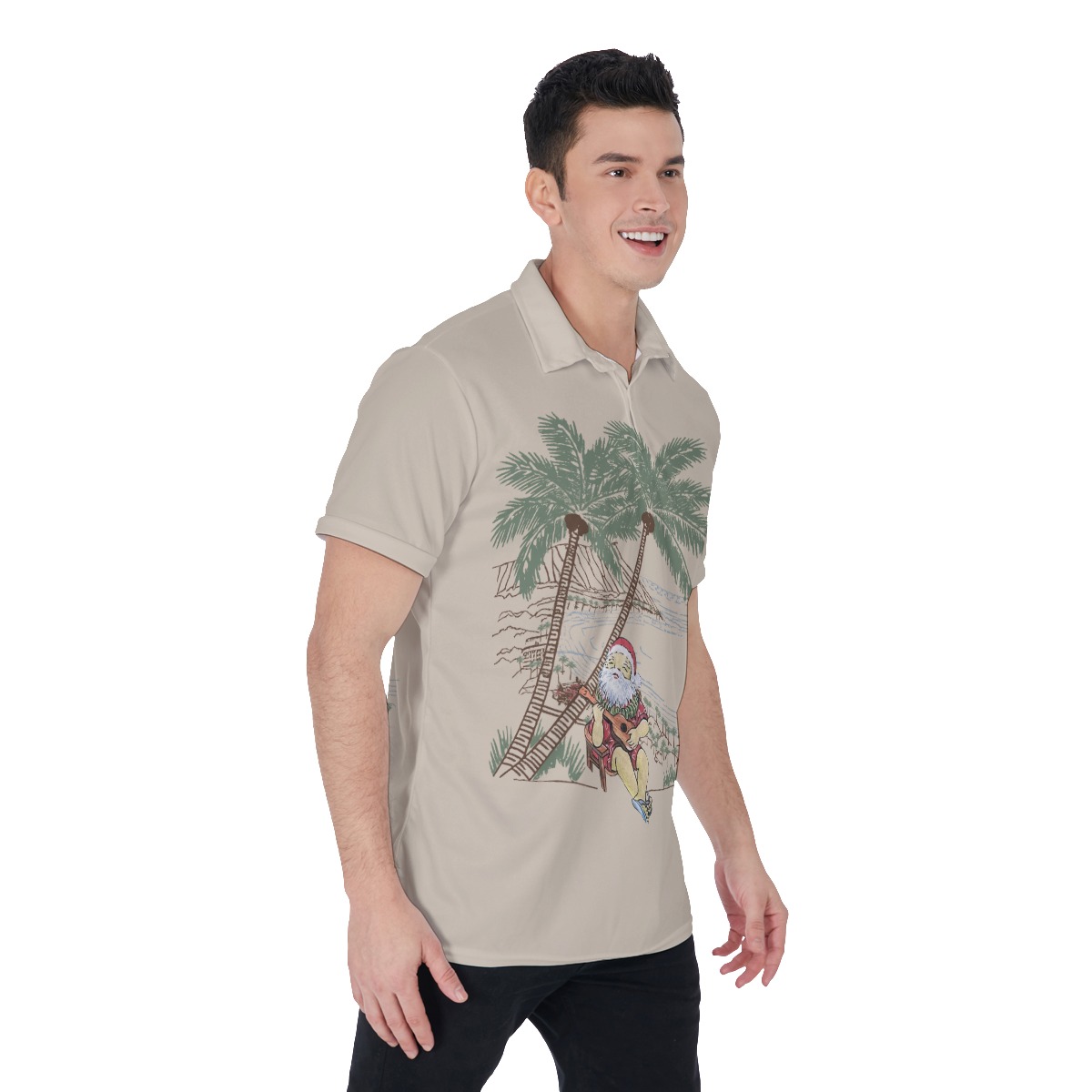 Men's Musical Santa On The Island Polo Hawaiian Shirt