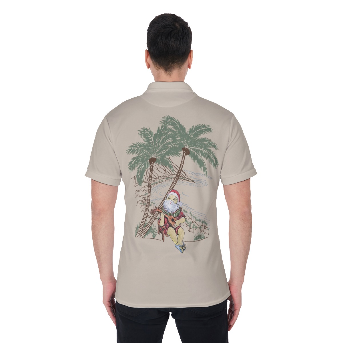 Men's Musical Santa On The Island Polo Hawaiian Shirt