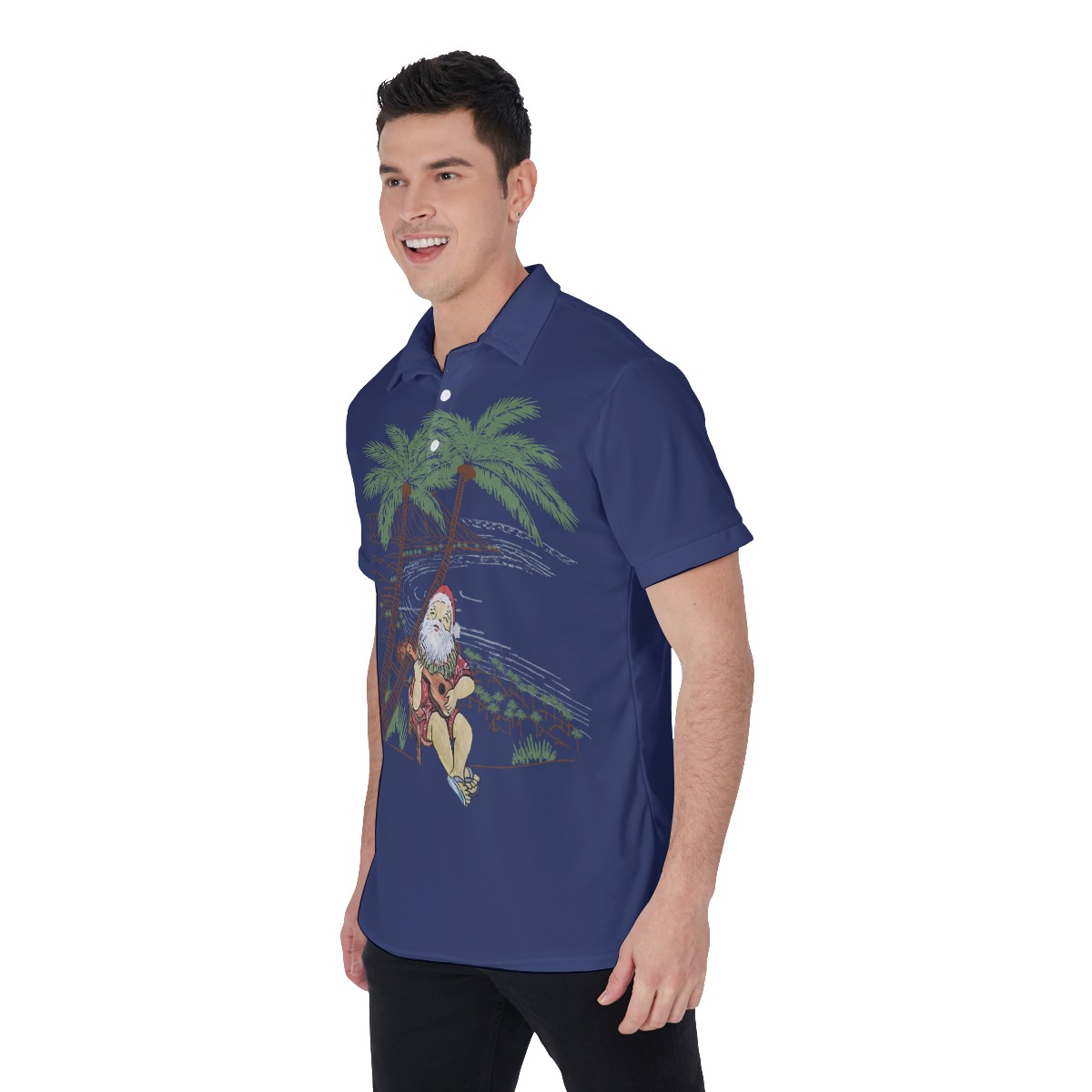 Men's Musical Island Santa Polo Hawaiian Shirt