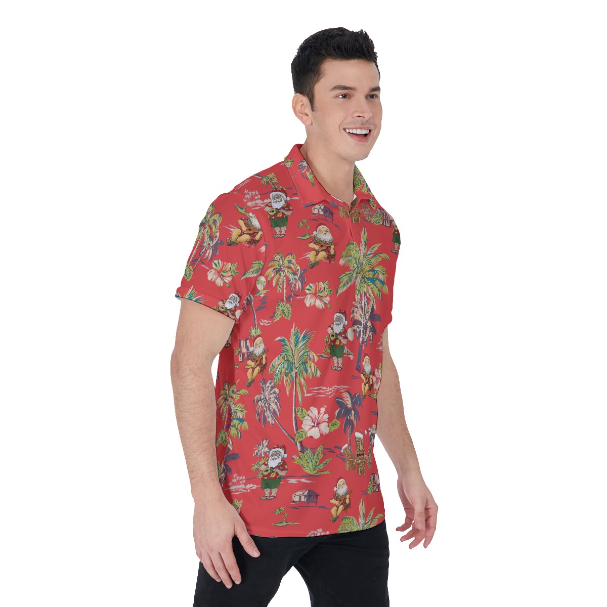 Men's Merry Tropical Music Christmas Polo Hawaiian Shirt