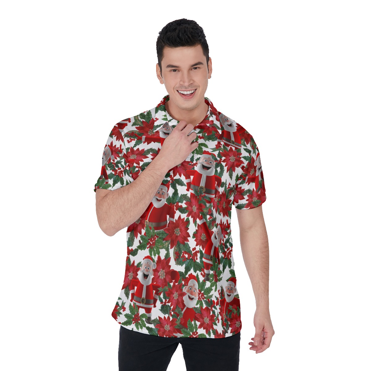Men's Happy Santa Christmas White Polo Hawaiian Shirt - variant image 1