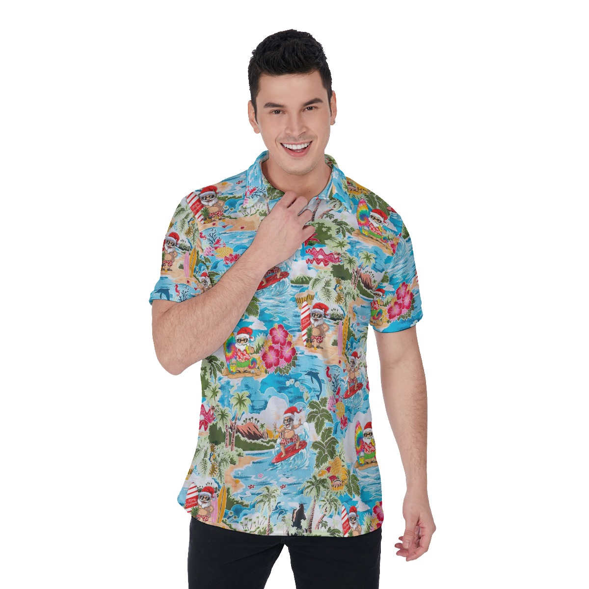 Surfing Santa Claus Hawaiian Shirt For Men - variant image 1