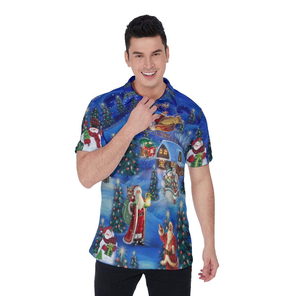Men's Christmas Eve Blue Polo Hawaiian Shirt - variant image 1