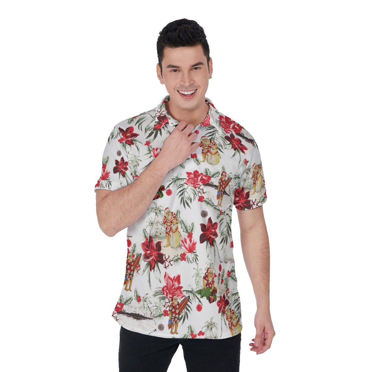 Men's Floral Island Christmas Polo Hawaiian Shirt - variant image 1
