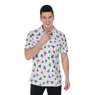 Men's Lovely Dinosaur White Polo Hawaiian Shirt