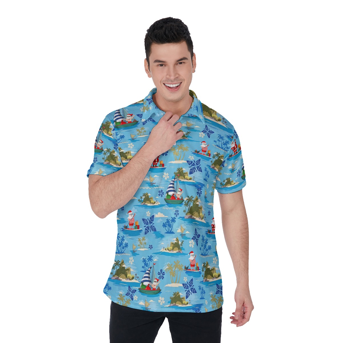 Santa's Island Christmas Polo Hawaiian Shirt For Men - variant image 1