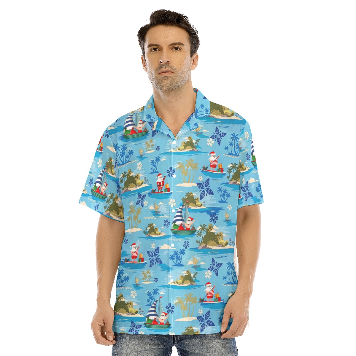 Men's Merry Island Christmas Santa Hawaiian Shirt - variant image 1