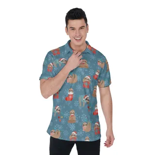 Men's Merry Christmas Sloth Polo Hawaiian Shirt