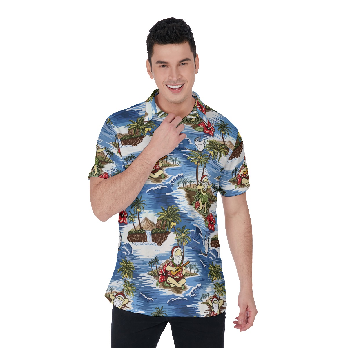 Men's Hawaiian Santa Claus Polo Aloha Shirt - variant image 1