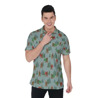 Funny Christmas Bigfoot Hawaiian Golf Shirt
