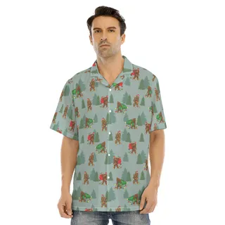 Funny Bigfoot Christmas Men's Hawaiian Shirt