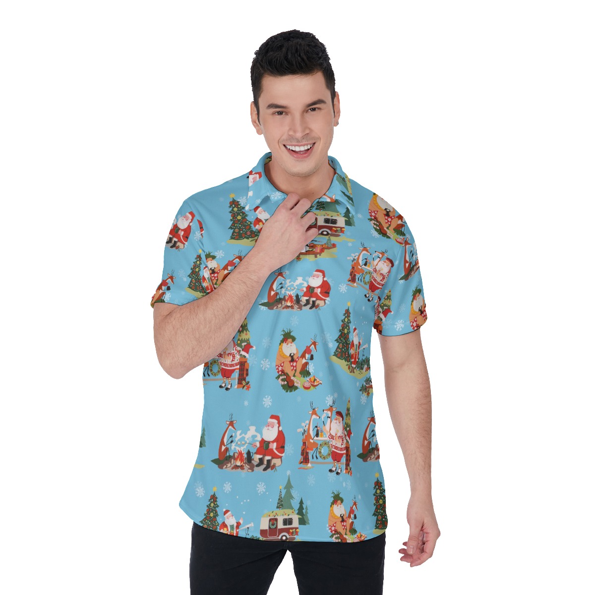 Men's Funny Santa Christmas Vacation Polo Hawaiian Shirt - variant image 1
