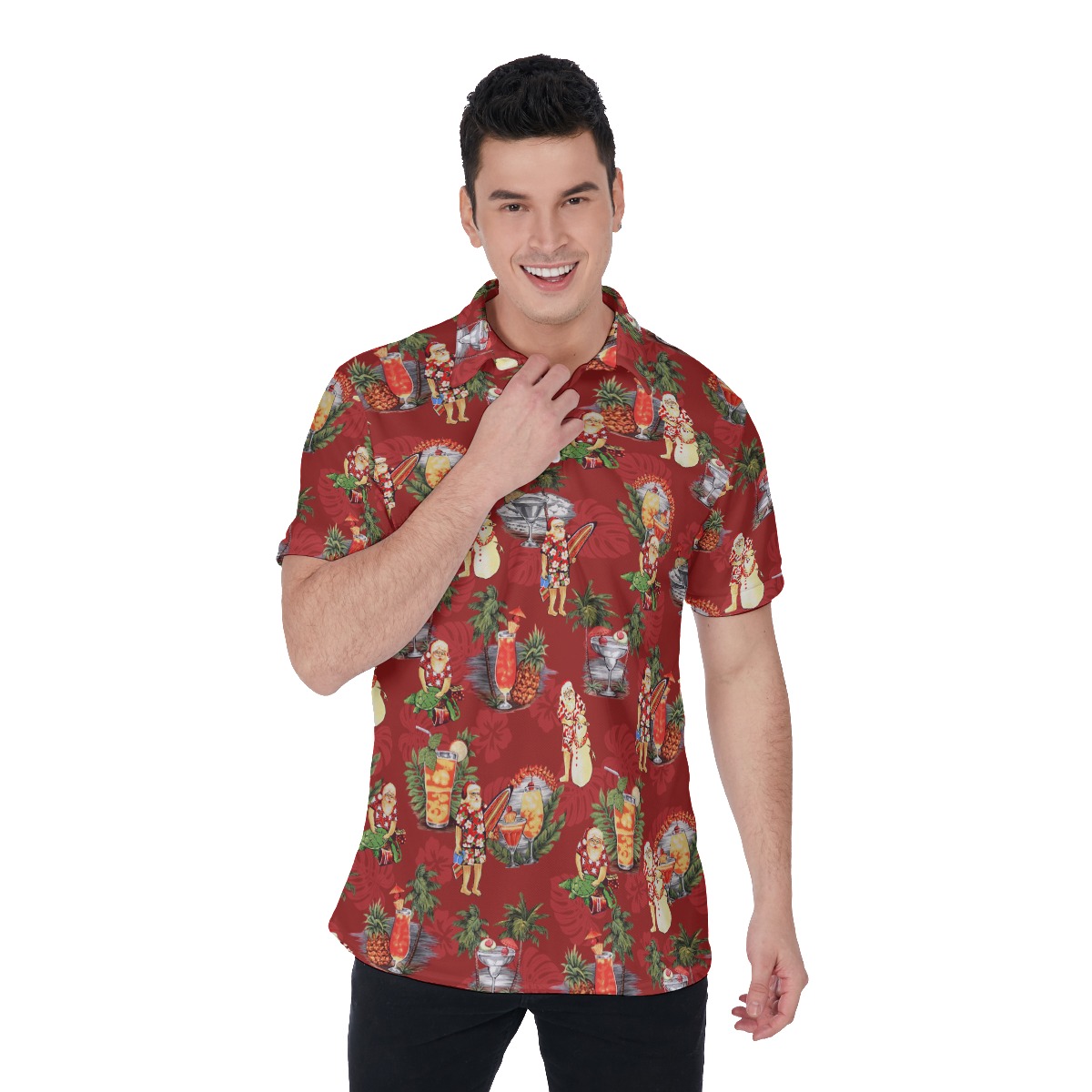 Men's Tropical Santa Red Christmas Hawaiian Shirt - variant image 1