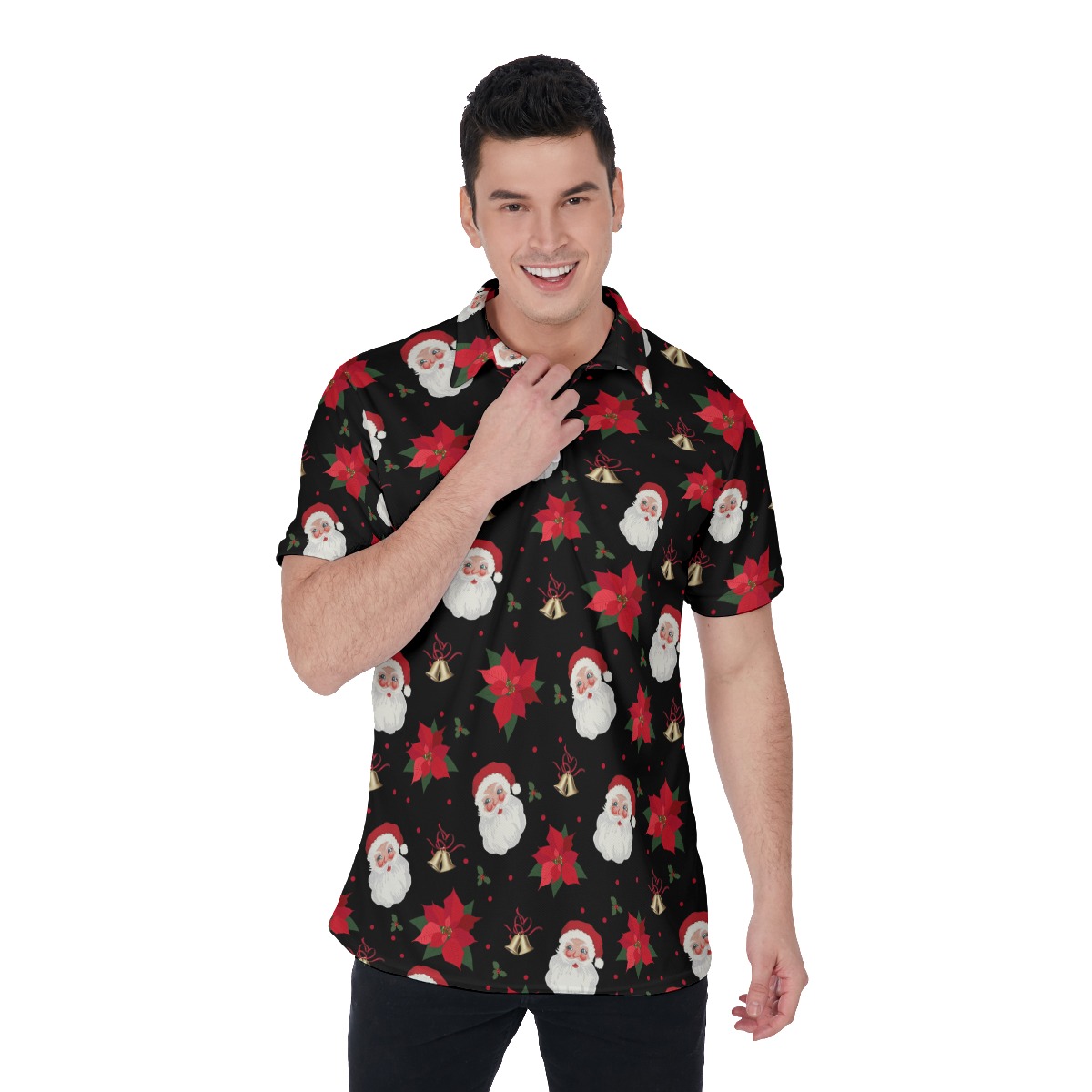 Santa Claus Poinsettia Flowers Hawaiian Polo Shirt - variant image 1