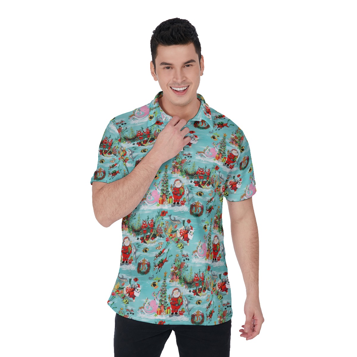 Men's Cool Scuba Santa Christmas Polo Hawaiian Shirt - variant image 1