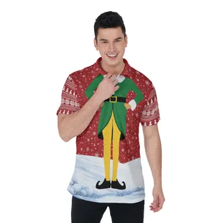 Funny ELF Christmas Hawaiian Polo Shirt For Men