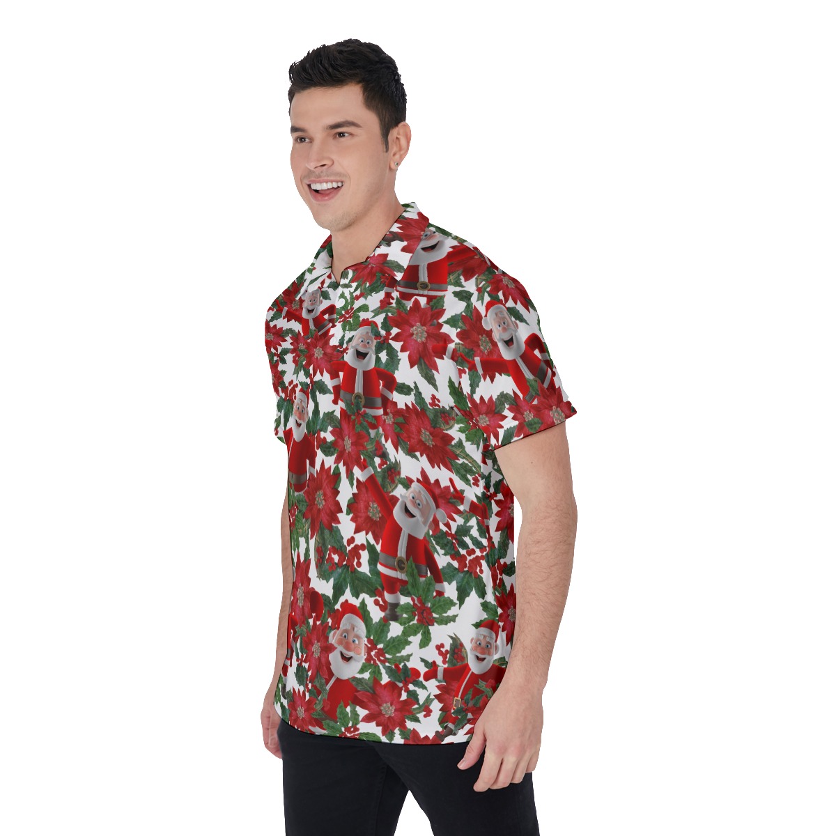 Men's Happy Santa Christmas White Polo Hawaiian Shirt