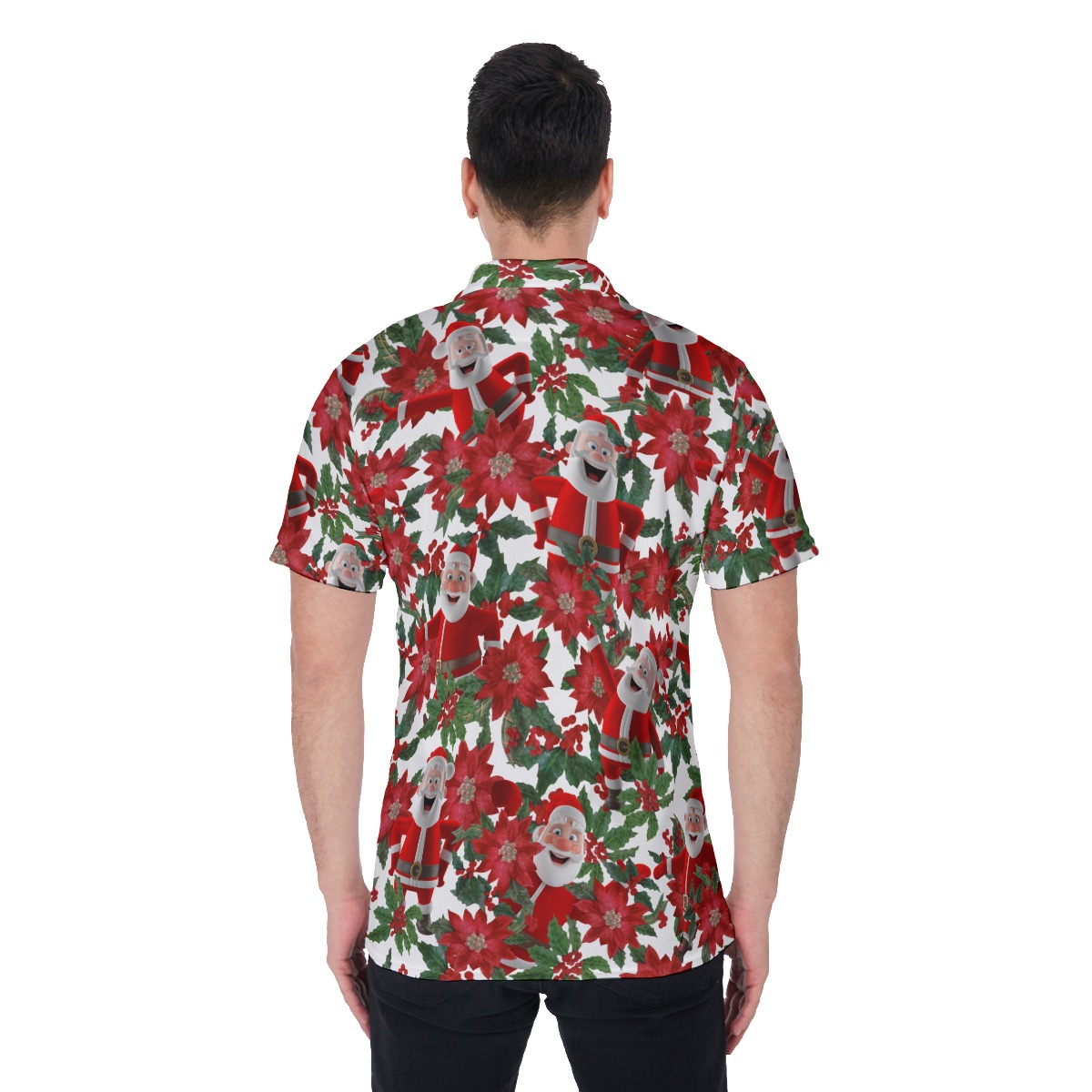Men's Happy Santa Christmas White Polo Hawaiian Shirt