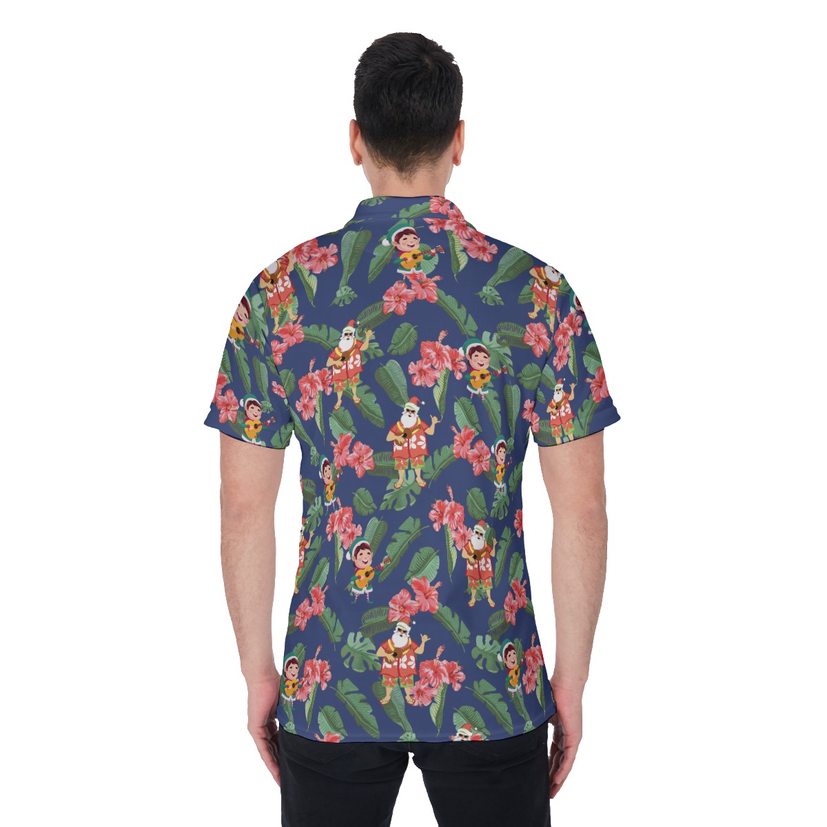 Men's Floral Musical Santa Polo Hawaiian Shirt