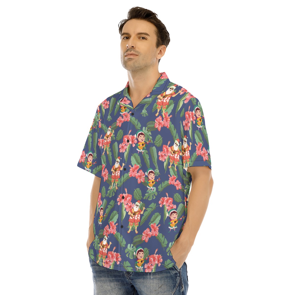 Men's Tropical Musical Santa Claus Hawaiian Shirt