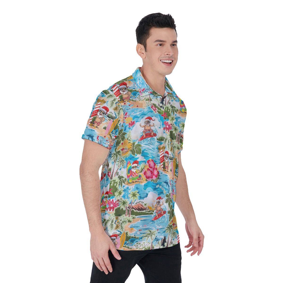 Surfing Santa Claus Hawaiian Shirt For Men