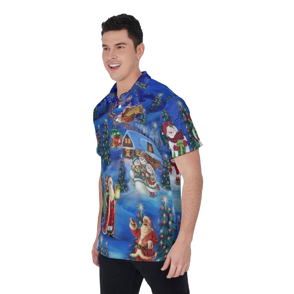 Men's Christmas Eve Blue Polo Hawaiian Shirt