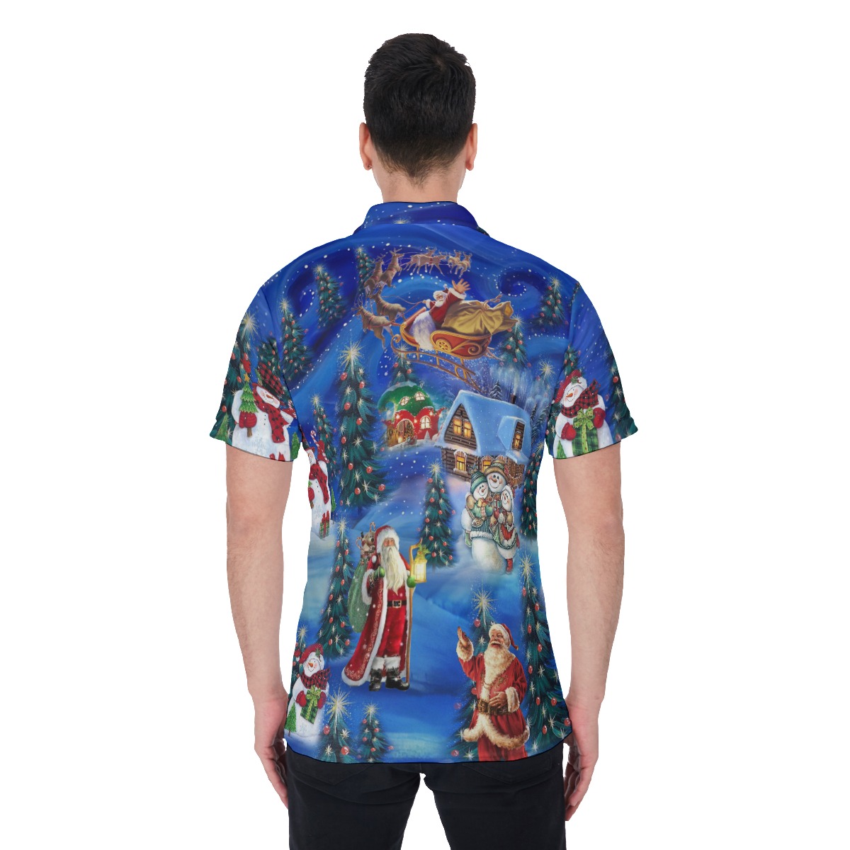 Men's Christmas Eve Blue Polo Hawaiian Shirt
