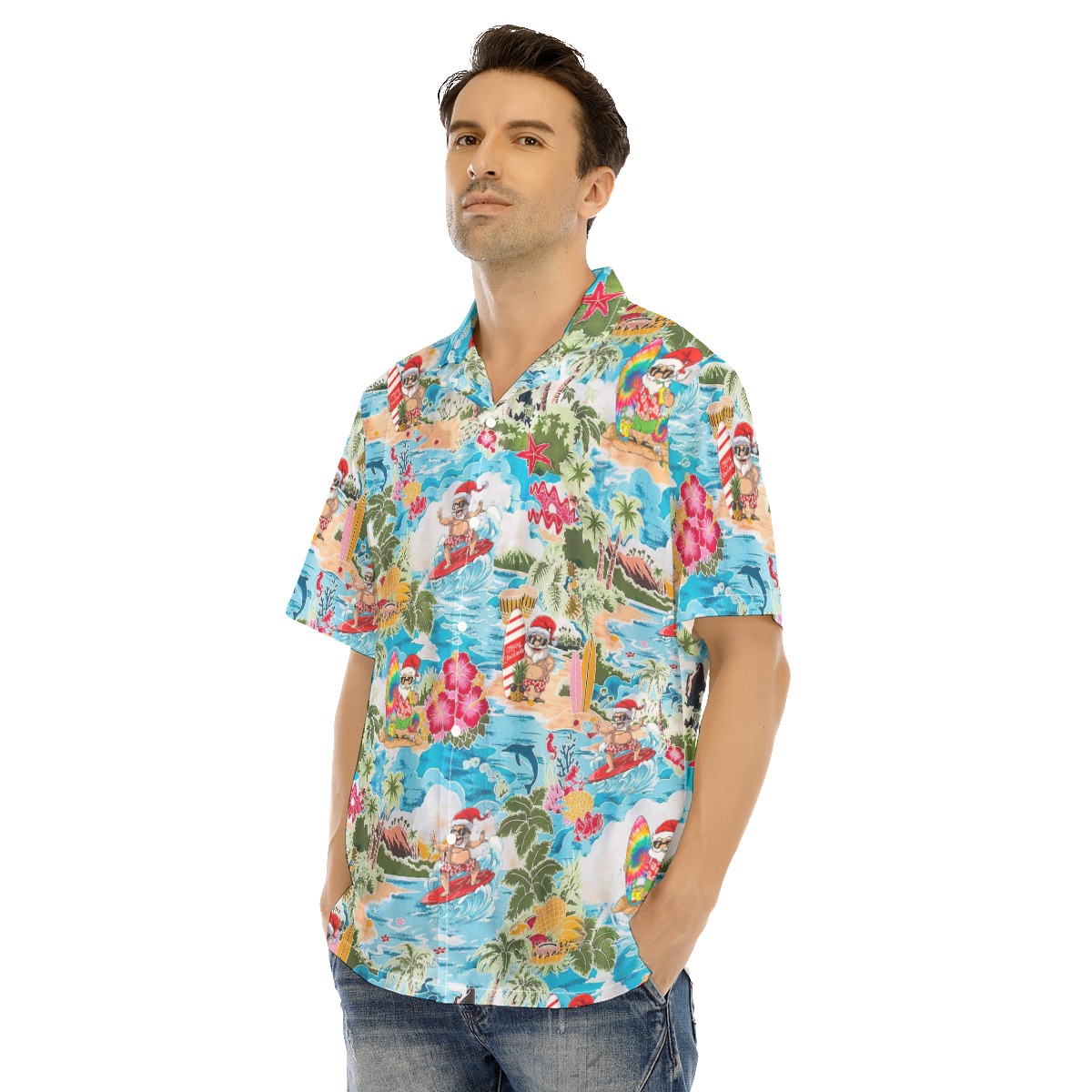 Men's Surfing Santa Hawaiian Shirt