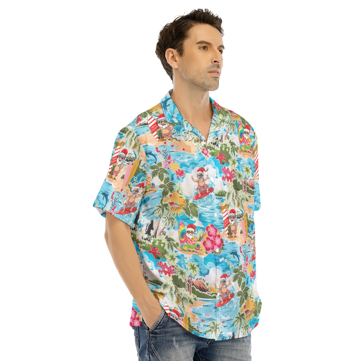 Men's Surfing Santa Hawaiian Shirt