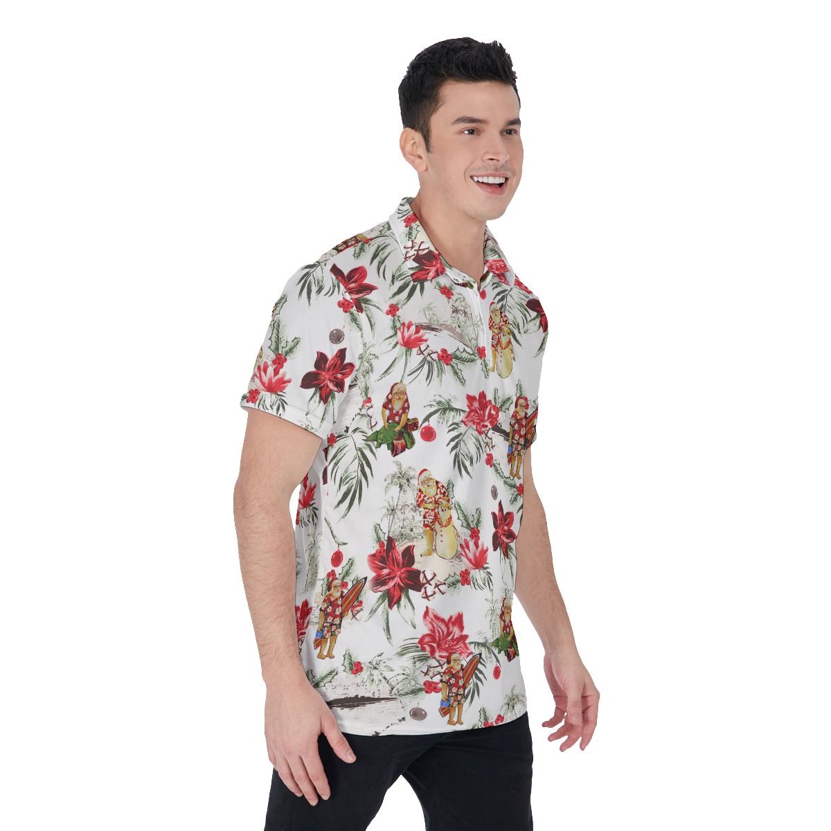 Men's Floral Island Christmas Polo Hawaiian Shirt