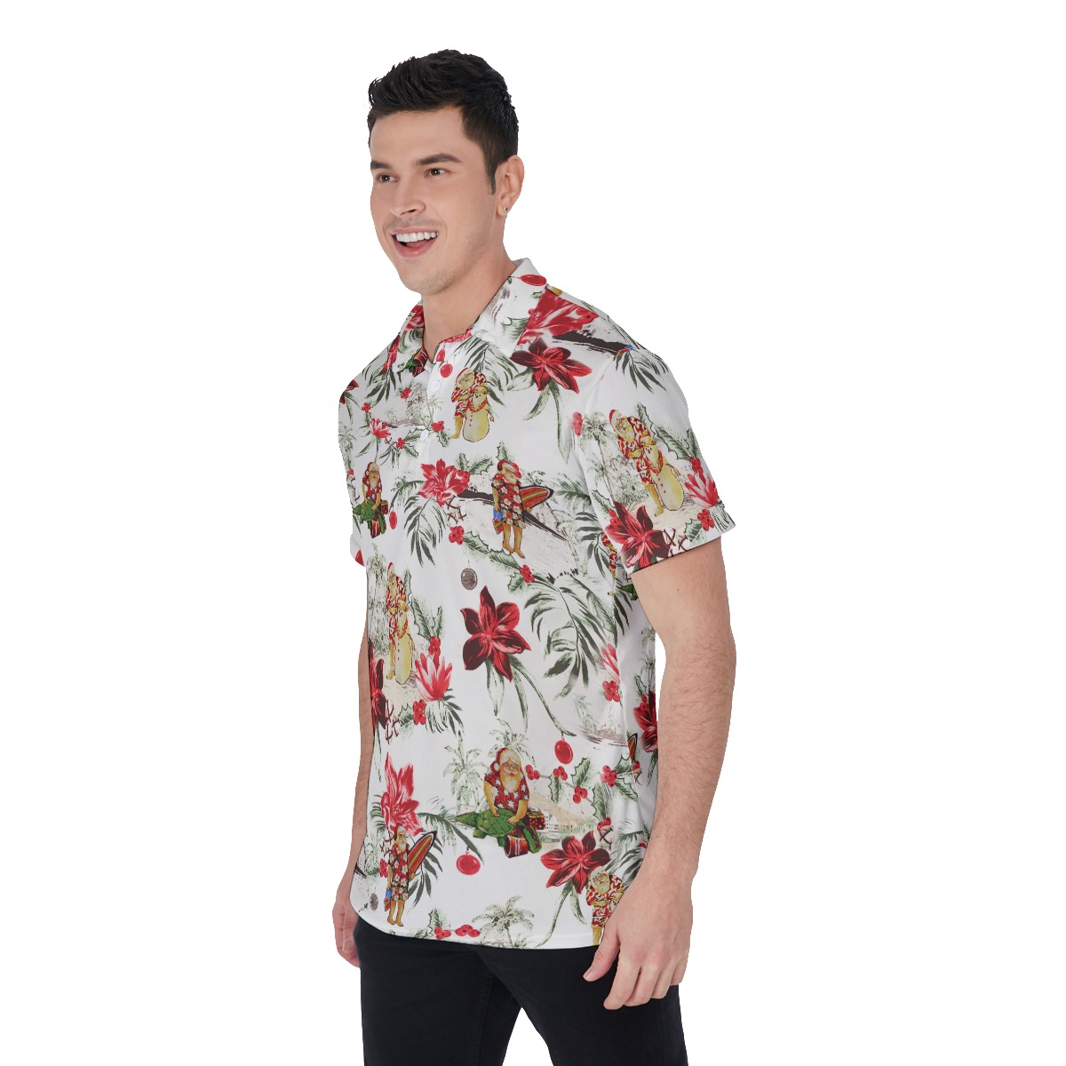 Men's Floral Island Christmas Polo Hawaiian Shirt