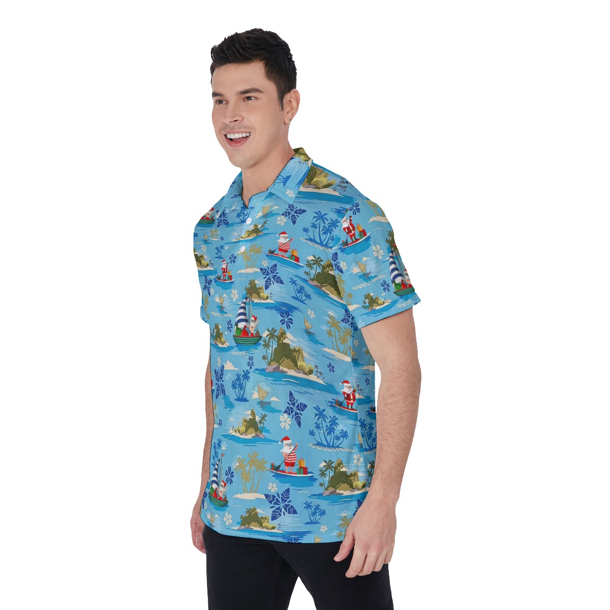Santa's Island Christmas Polo Hawaiian Shirt For Men