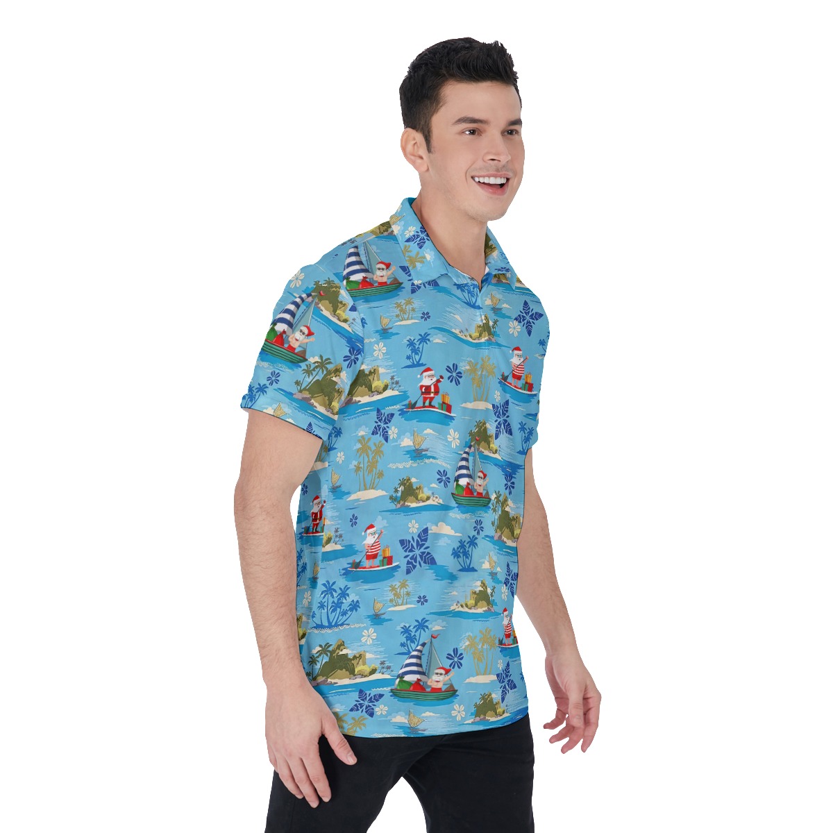 Santa's Island Christmas Polo Hawaiian Shirt For Men