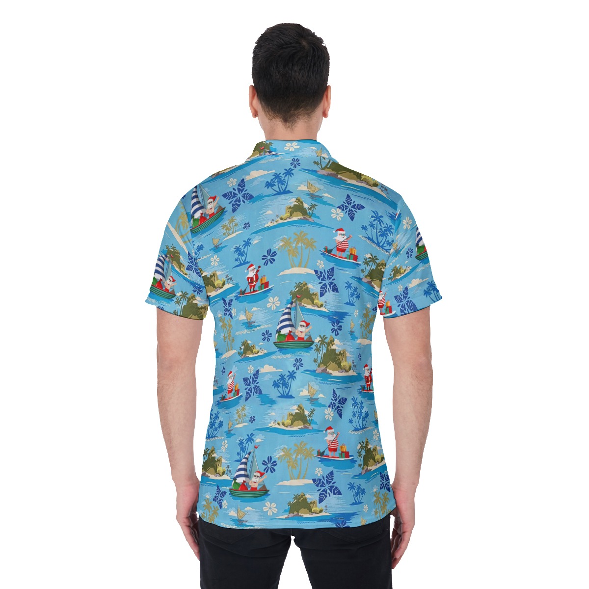 Santa's Island Christmas Polo Hawaiian Shirt For Men
