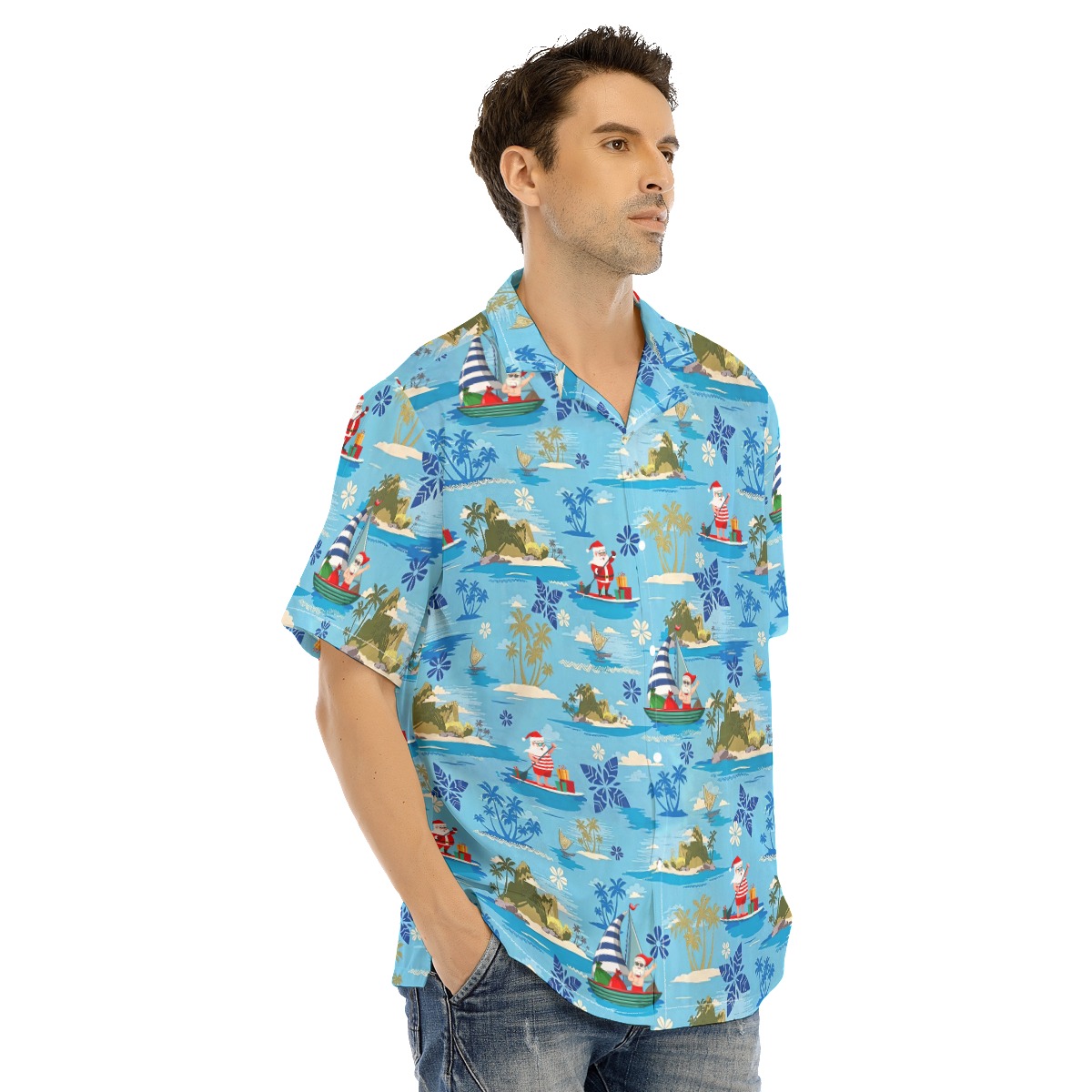 Men's Merry Island Christmas Santa Hawaiian Shirt